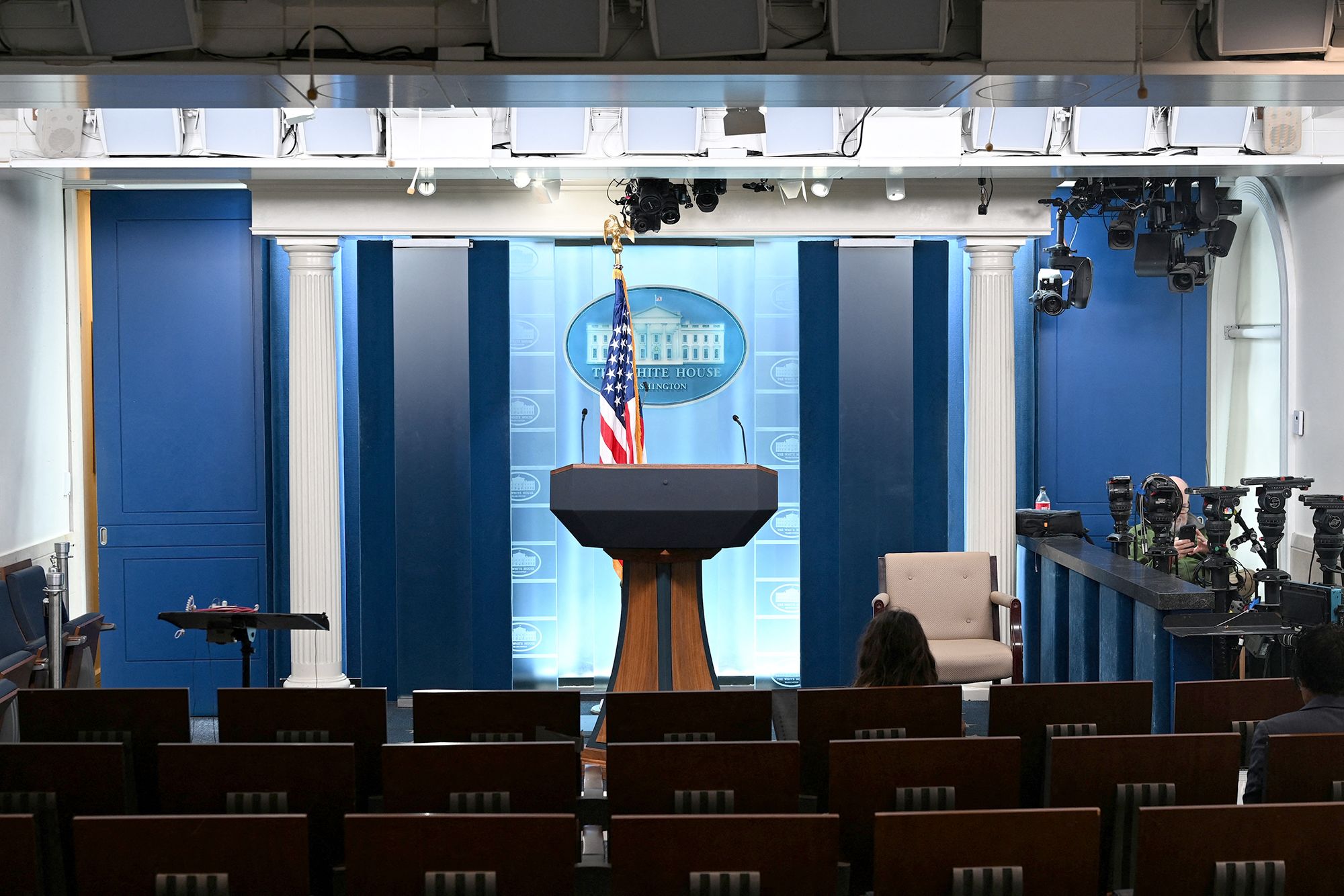 The James S. Brady Press Briefing Room at the White House is seen in Washington, D.C., on Monday.