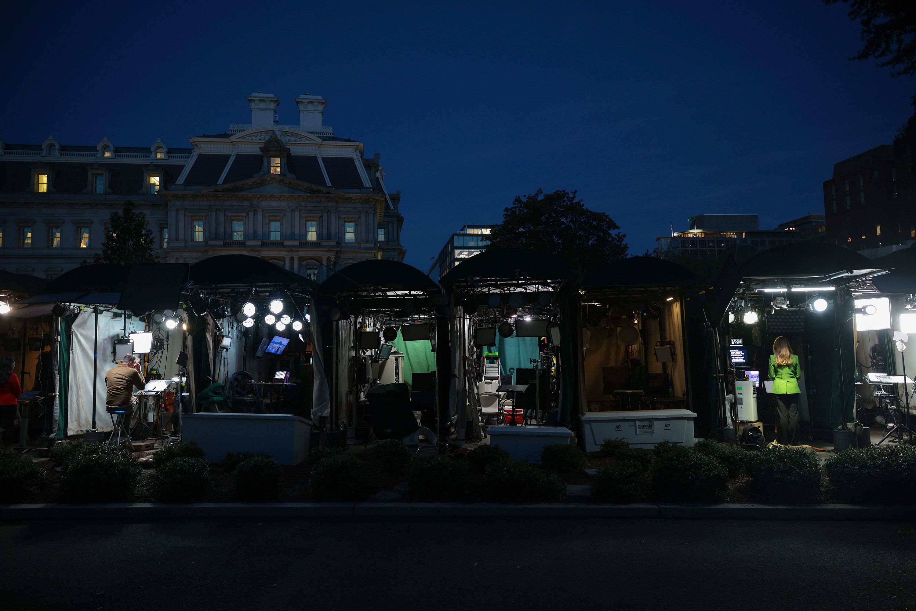 Tents belonging to CNN and MS NOW remained dark and unoccupied early on September 24, 2026, in Washington, DC.