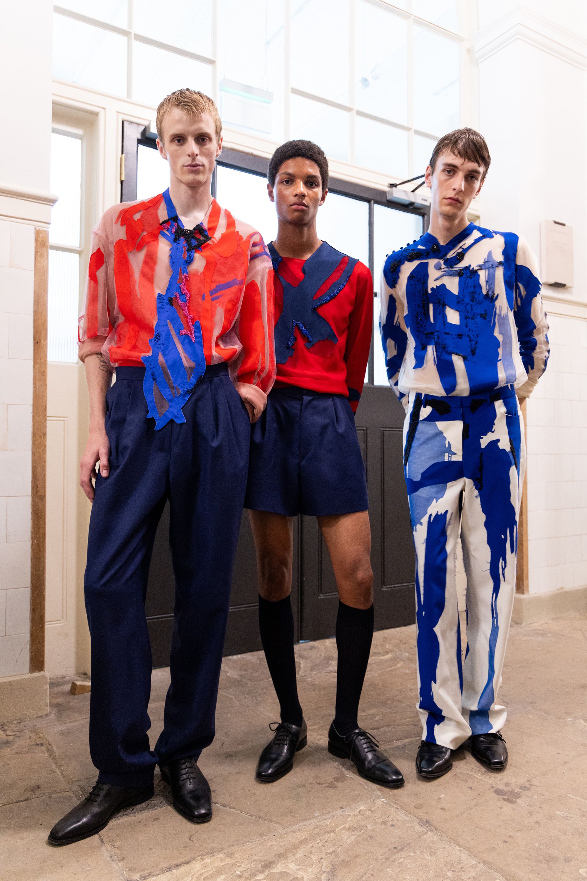 LONDON, ENGLAND - SEPTEMBER 19: Models backstage before the Steve O Smith show during London Fashion Week September 2026 at Royal Academy of Arts on September 19, 2026 in London, England. (Photo by Tristan Fewings/Getty Images)