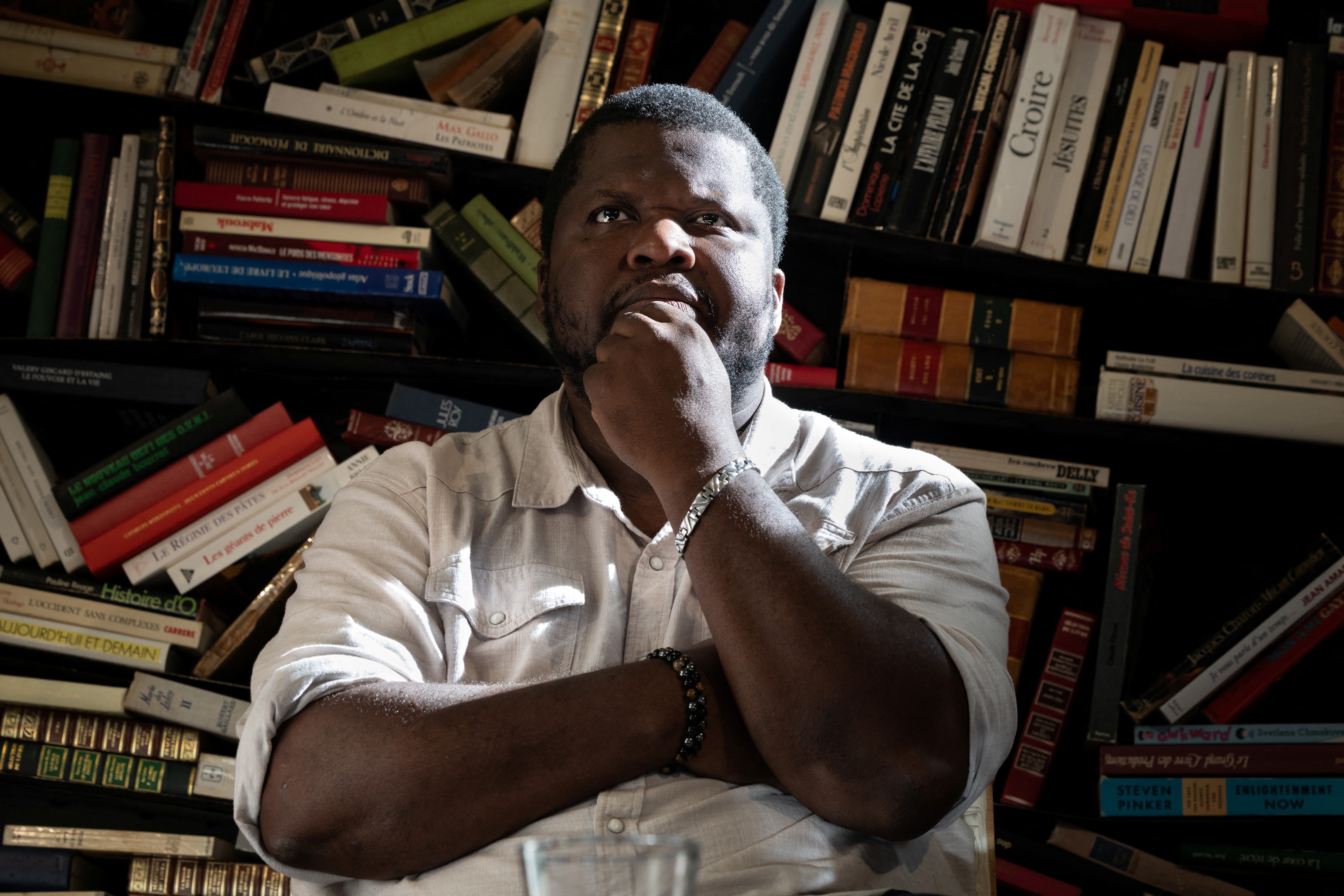 Canadian-Haitian novelist Thelyson Orelien looks on as he takes part in the 28th edition of "Les Correspondances" literature festival in Manosque, south-eastern France on September 24, 2026.