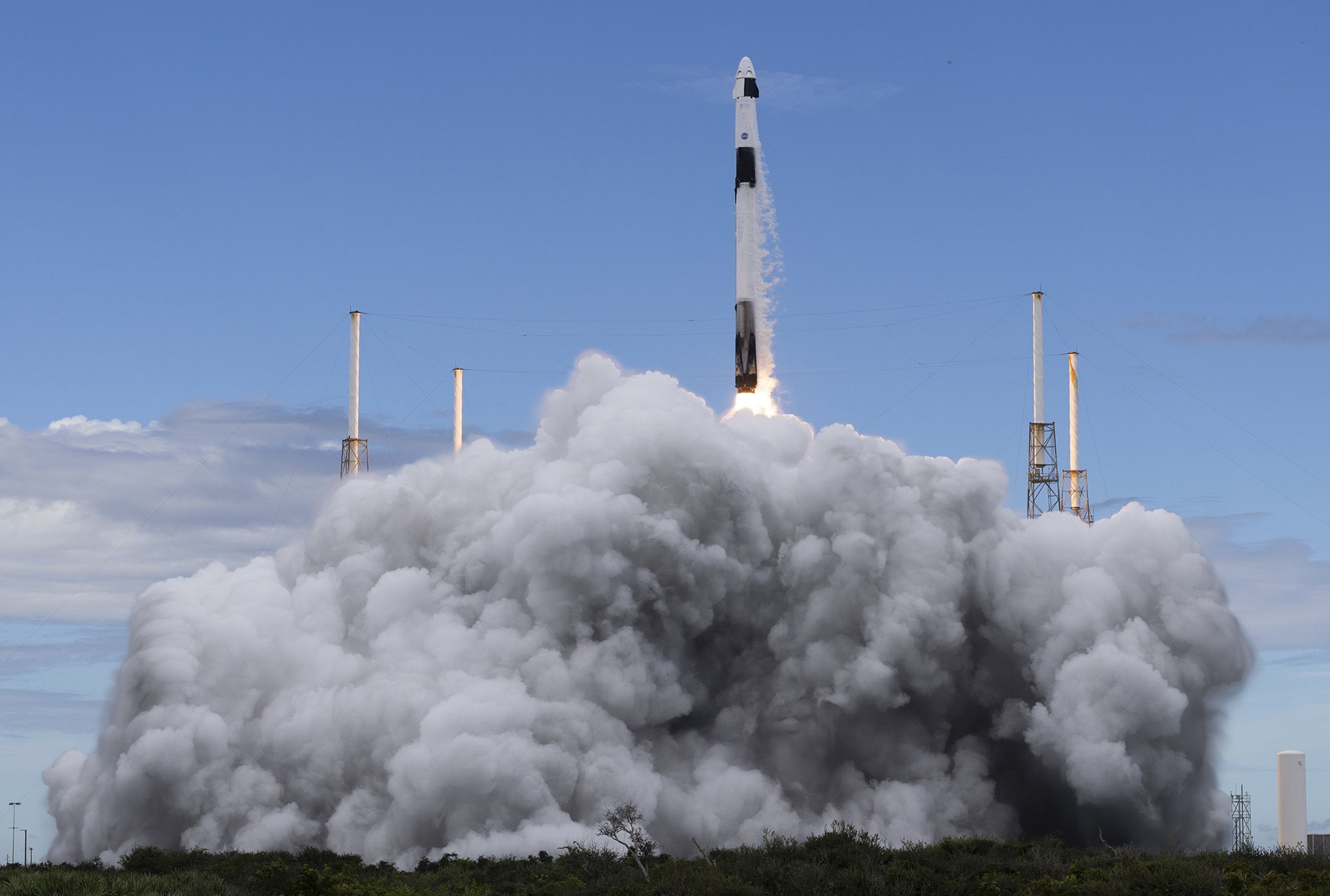A SpaceX Falcon 9 rocket carrying the company's Dragon spacecraft on October 1, 2026 at NASA's Kennedy Space Center in Florida.