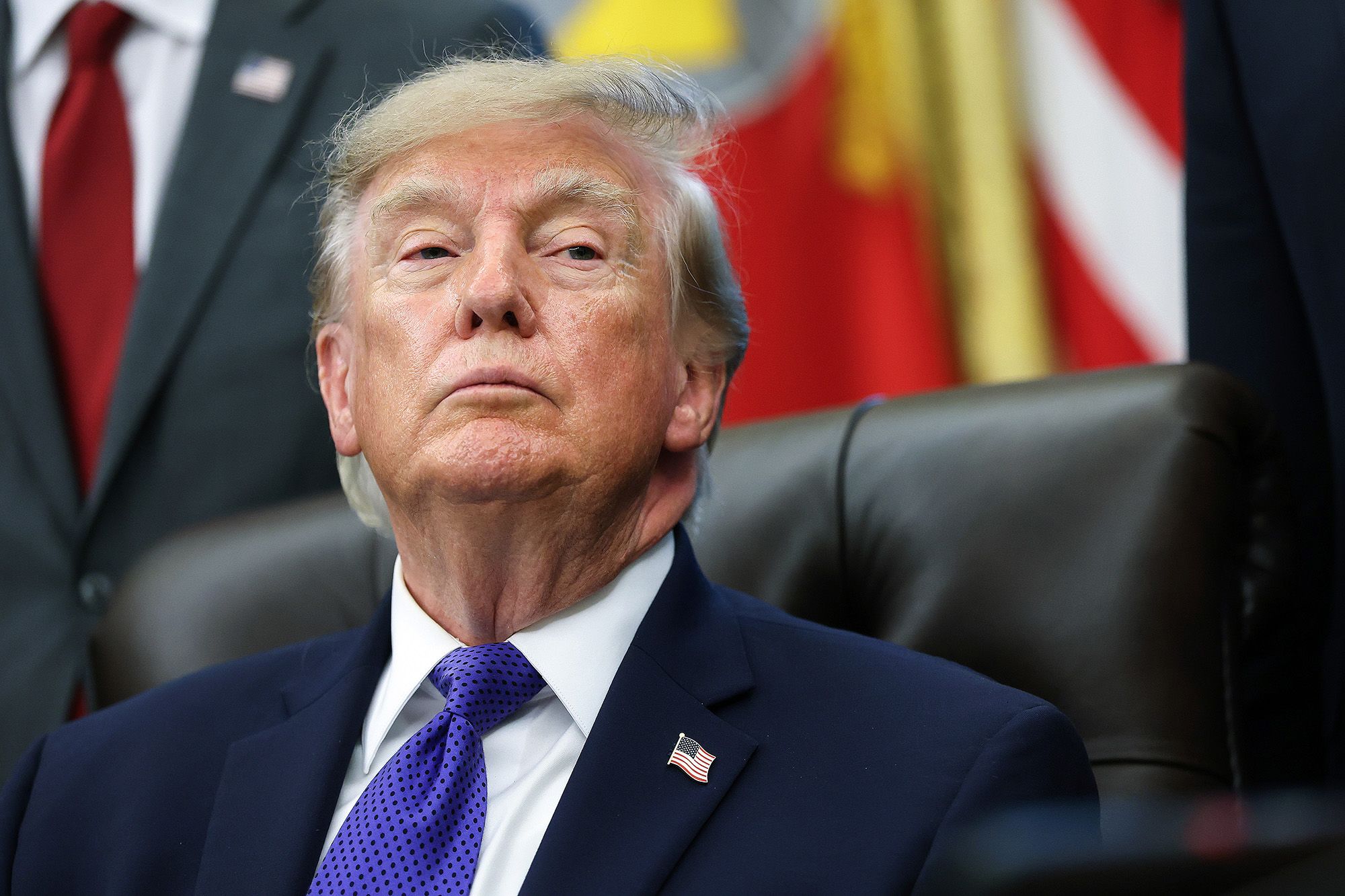 U.S. President Donald Trump listens to a reporters question in the Oval Office at the White House on September 28, 2026 in Washington, DC.
