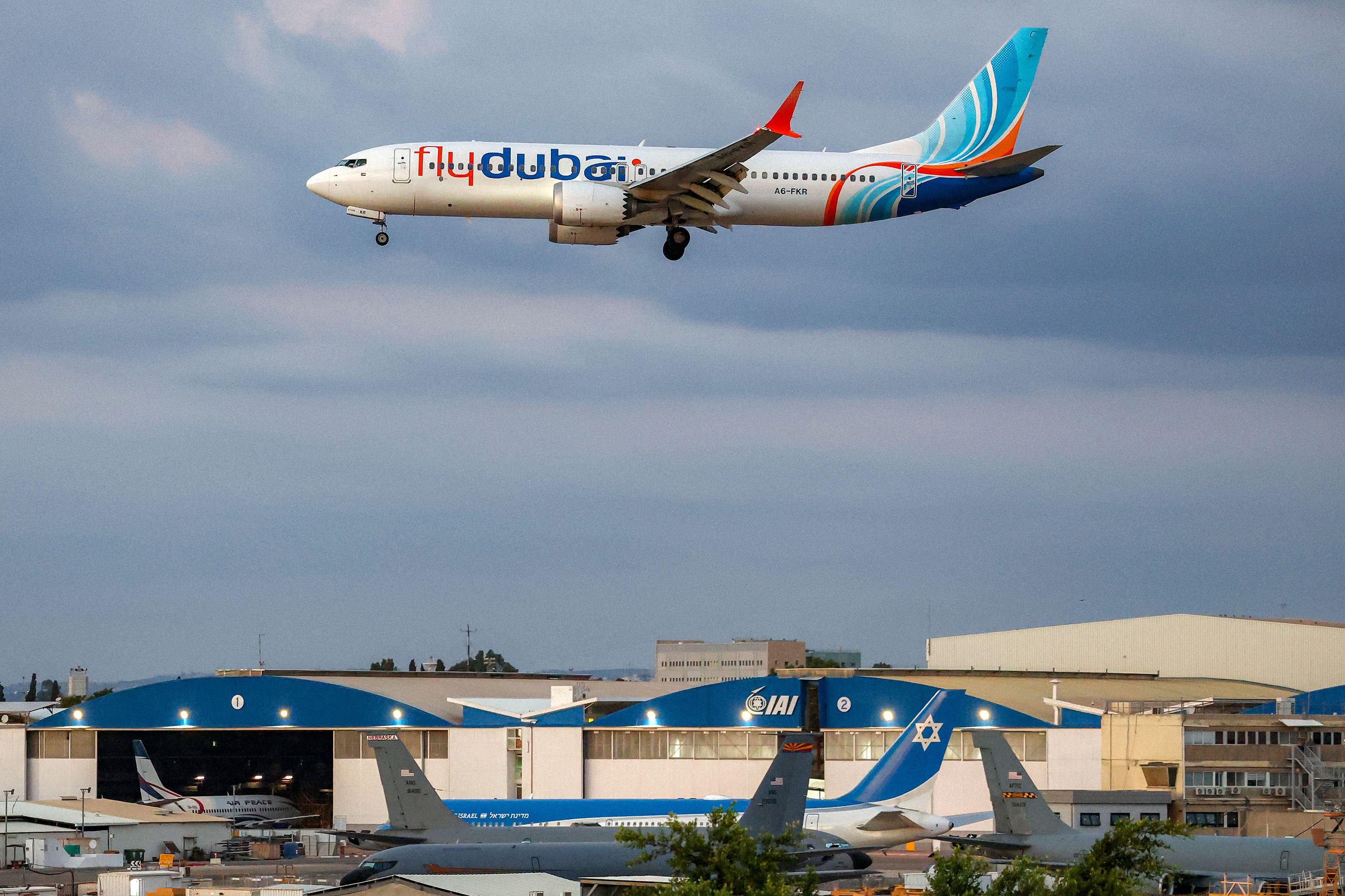 A Flydubai Boeing 737 MAX 8 aircraft prepares for landing at Israel's Ben Gurion Airport on September 30.