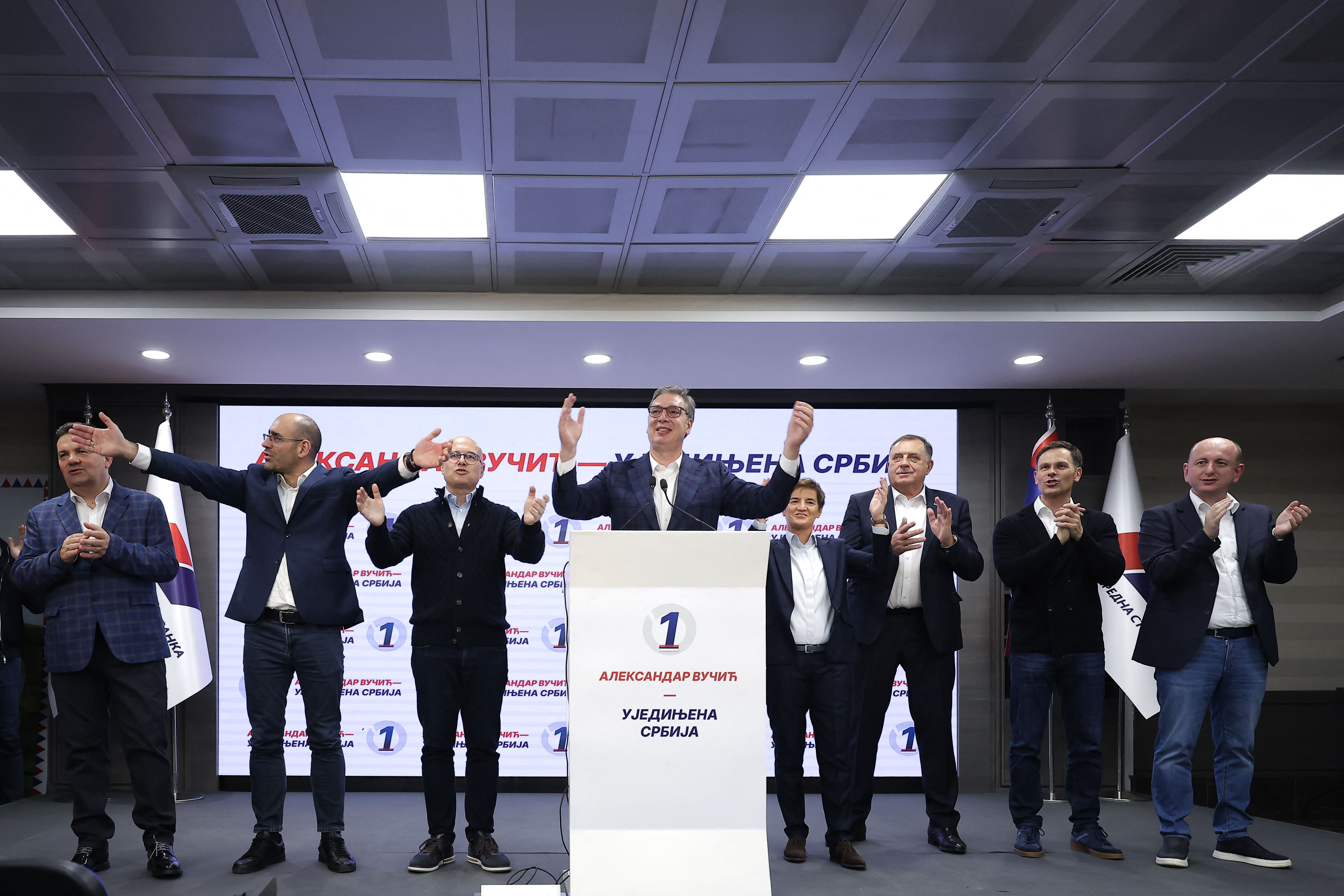 Former Serbian president Aleksandar Vucic, the Serbian Progressive Party candidate for prime minister, concedes defeat in the parliamentary elections in Belgrade on October 25.