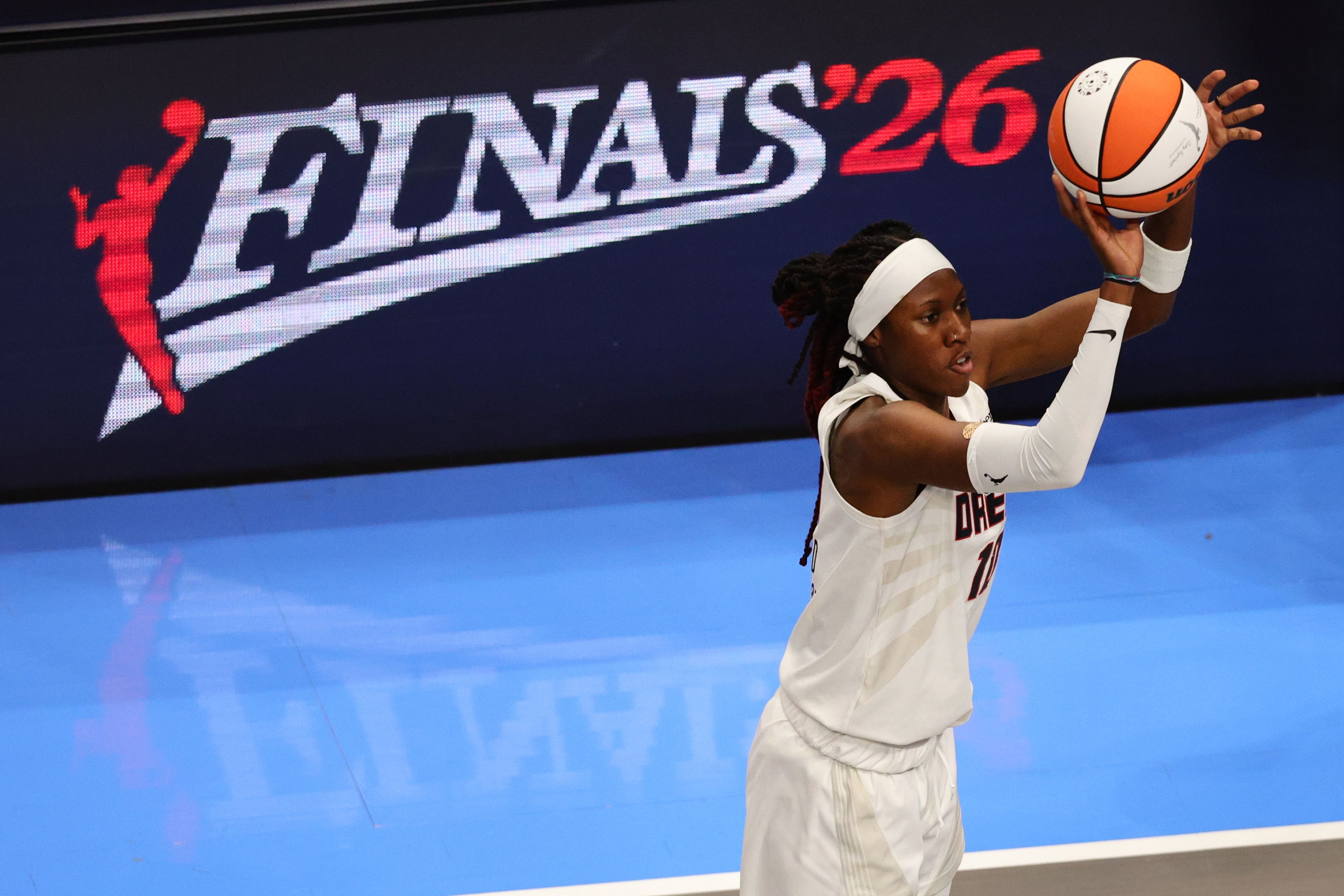 Atlanta Dream's Rhyne Howard shoots the ball against the Golden State Valkyries during the third quarter of Game 4 of the WNBA Finals.