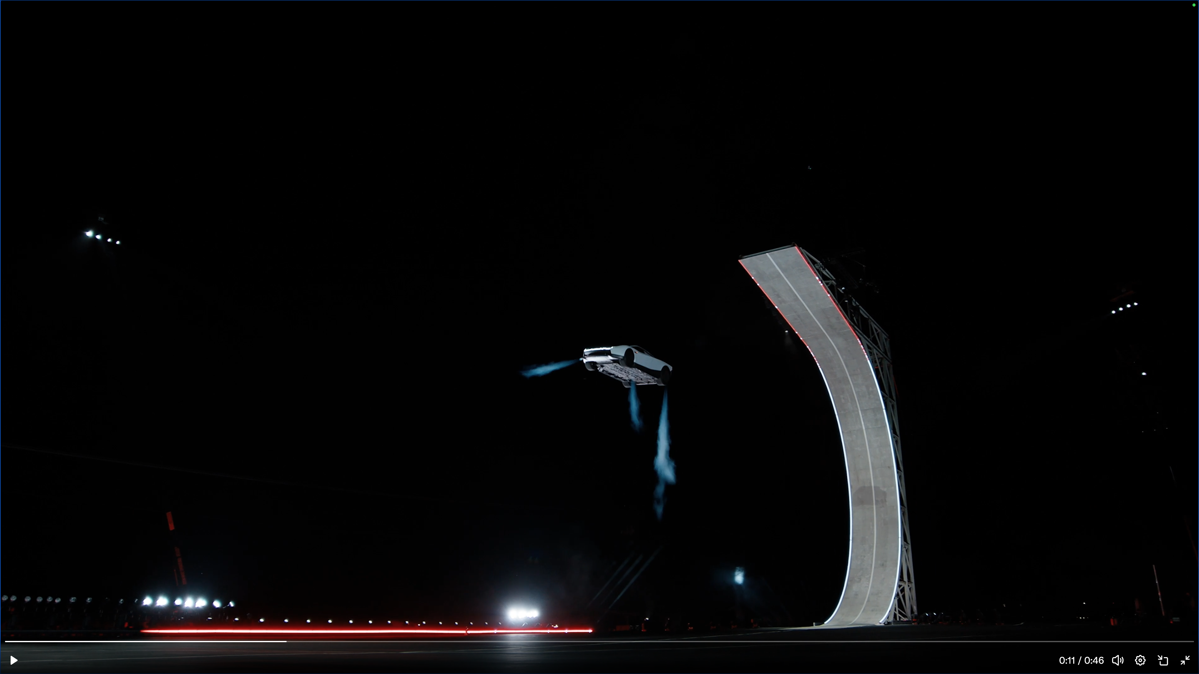 This screengrab from a video that Tesla posted to X, shows the demonstration of a flying Tesla car.