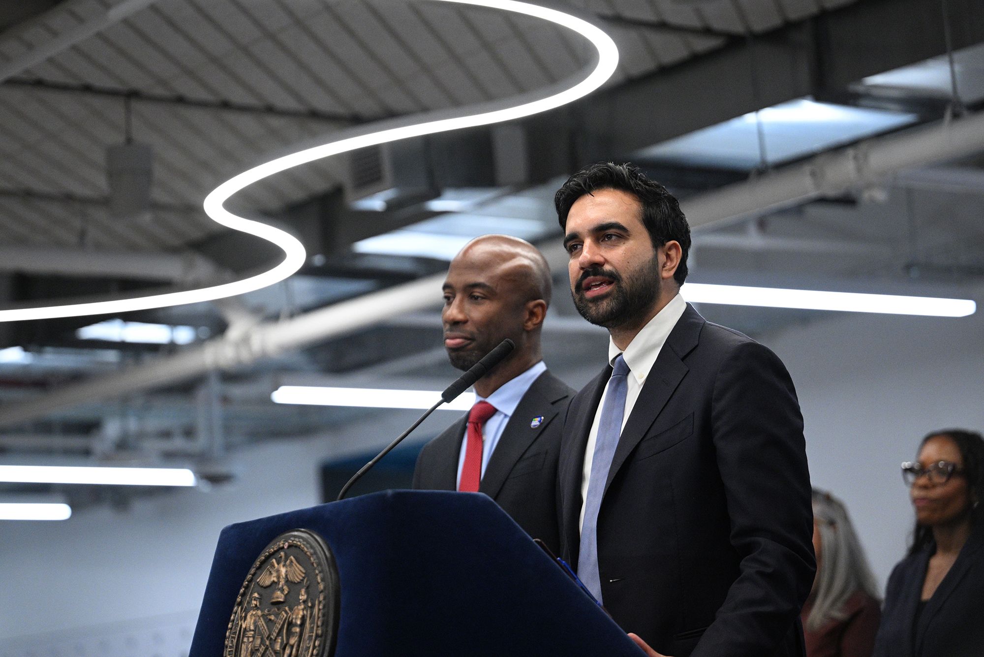 Schools Chancellor Kamar Samuels and Mayor Zohran Mamdani announce new restrictions on screen time and AI use for New York City public school students on September 2, 2026.