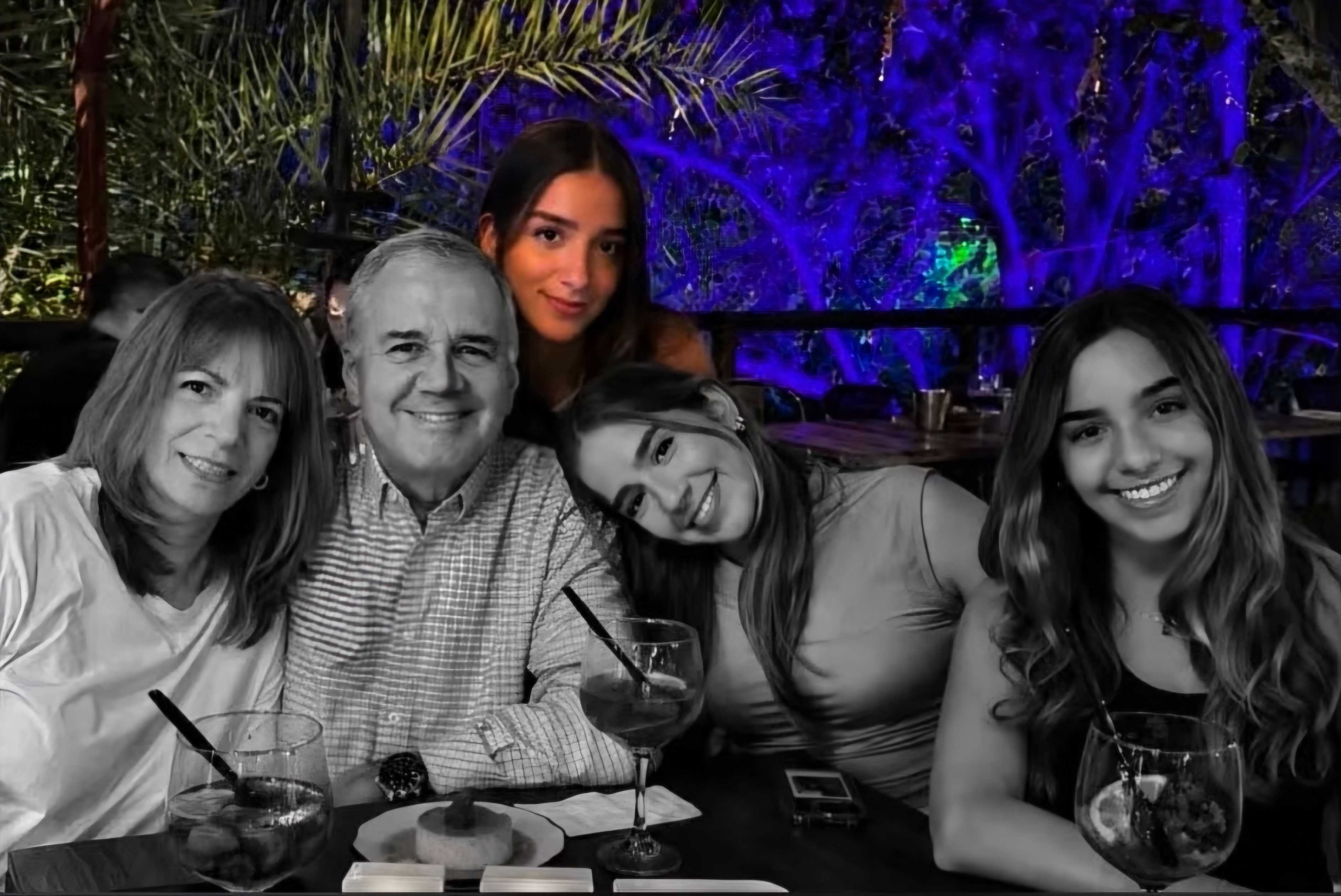 A photo of the Saavedra Caycedo family shared by Camila Martínez Sierra on her Instagram. Ana María, who appears in color in the photo, is the family's sole survivor following the earthquake.