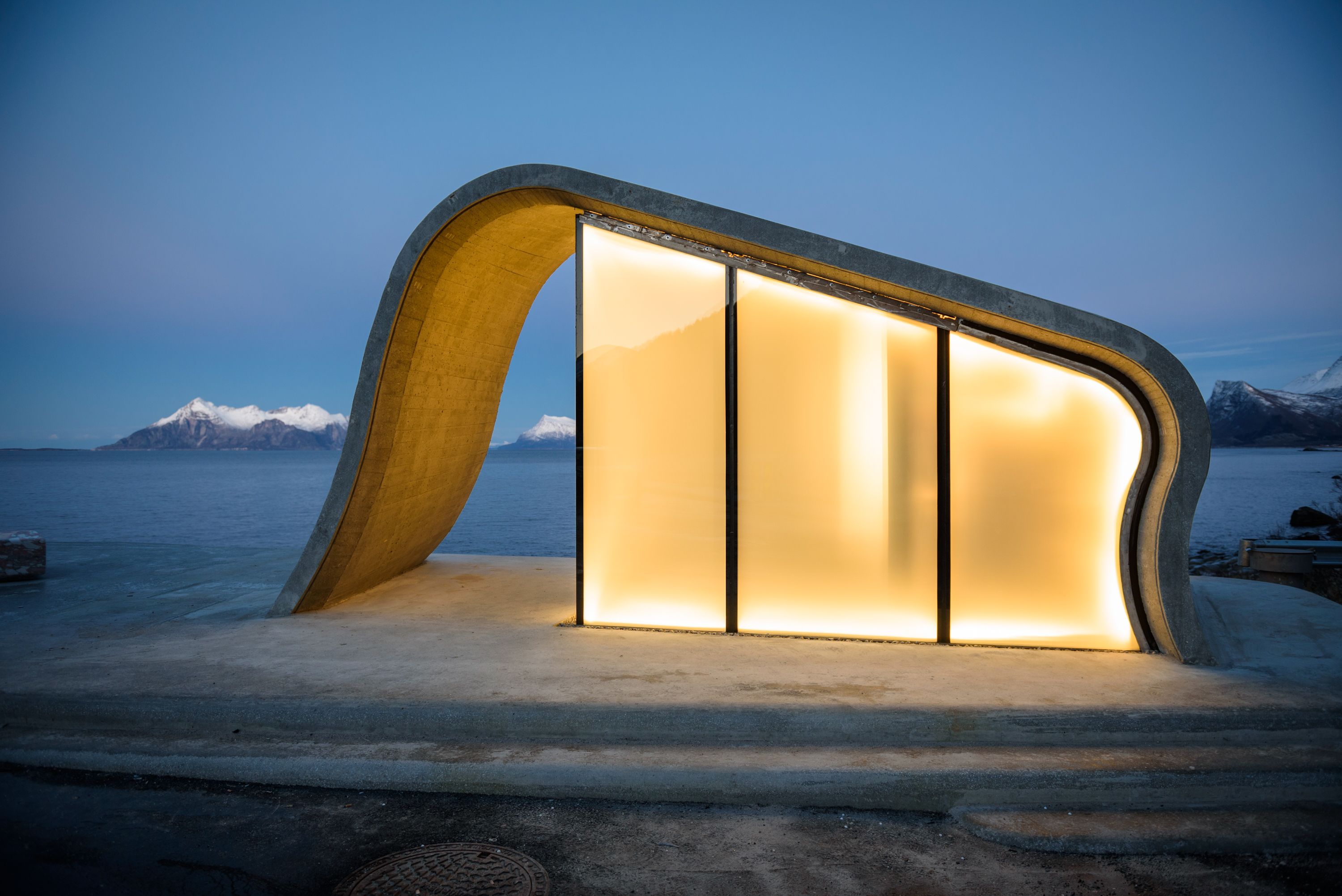 The wave-shaped Ureddplassen restroom on the Helgeland coast has been featured in the tongue-in-cheek campaign.