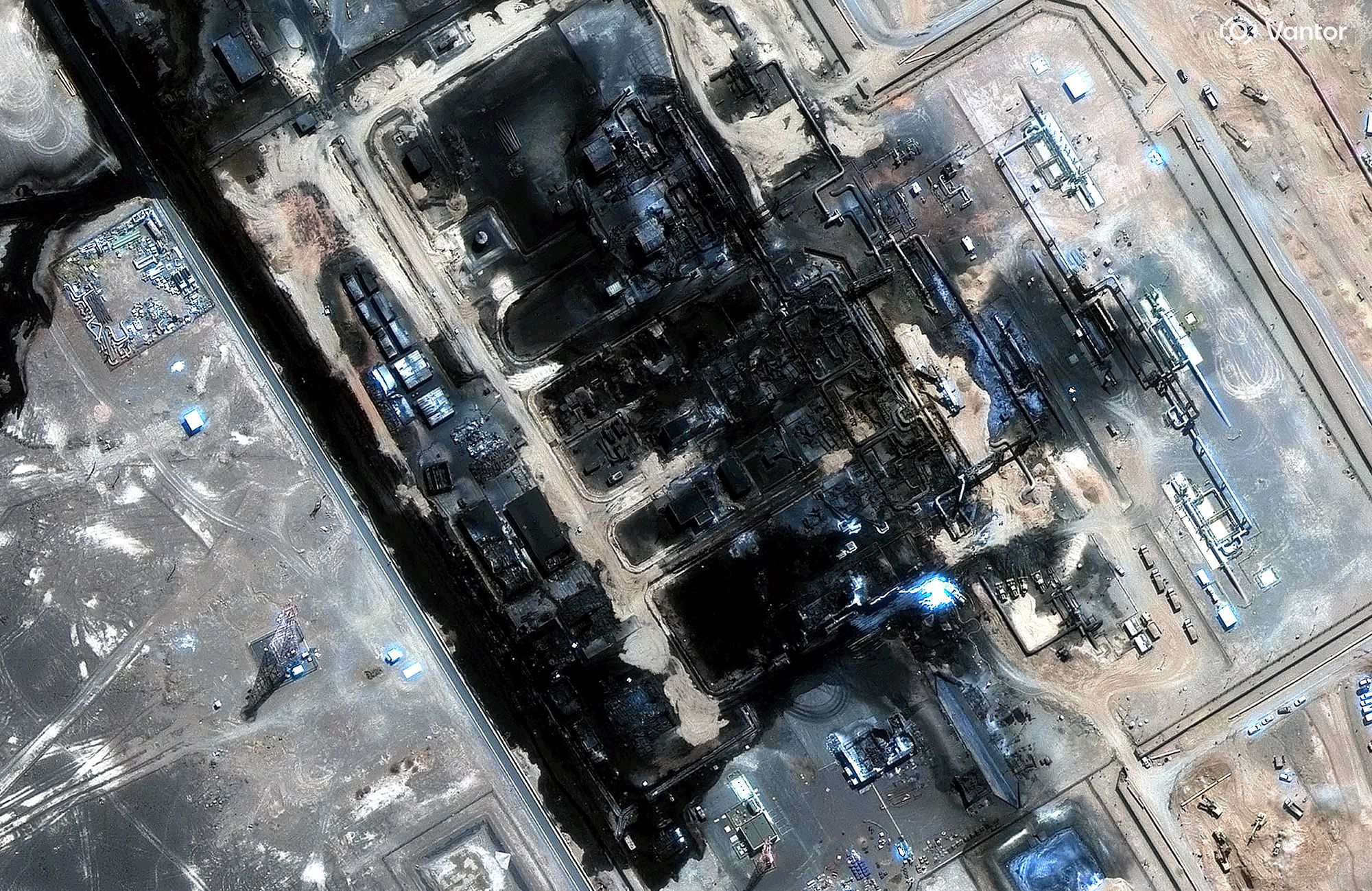 A satellite image shows a view of the damage at Saudi Arabia's East-West pipeline after a strike on September 11, 2026  September 13, 2026.