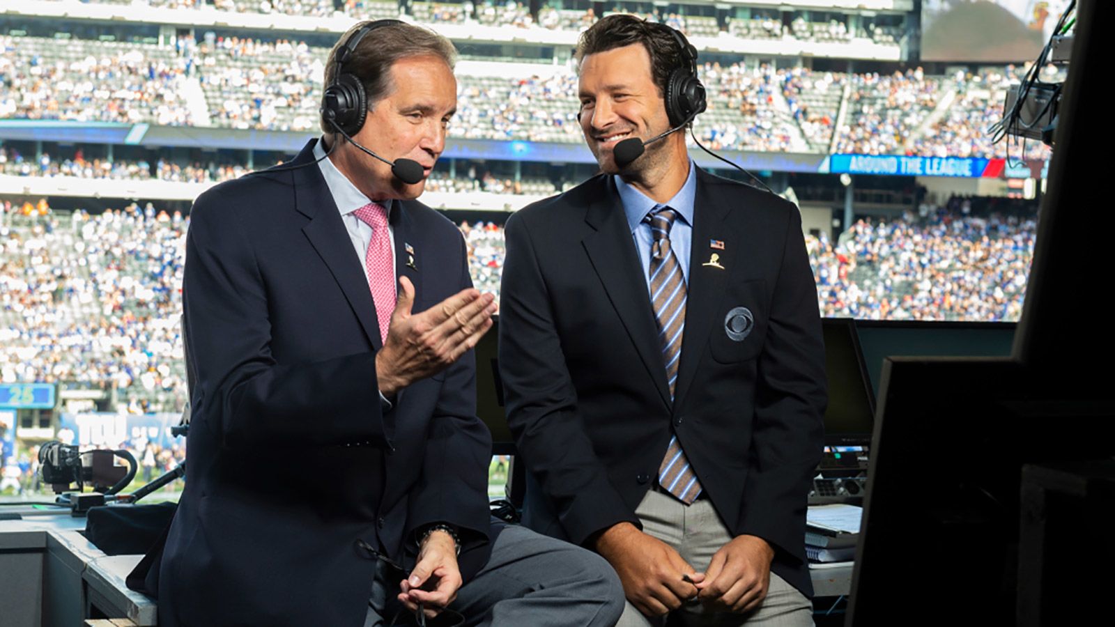 NFL on CBS - Giants versus Saints game PICTURED left:  Jim Nantz Lead Play by-play Announcer and Tony Romo Lead Analyst   Photo: Mary Kouw/CBS ÃÂ©2018 CBS Broadcasting Inc. All Rights Reserved.