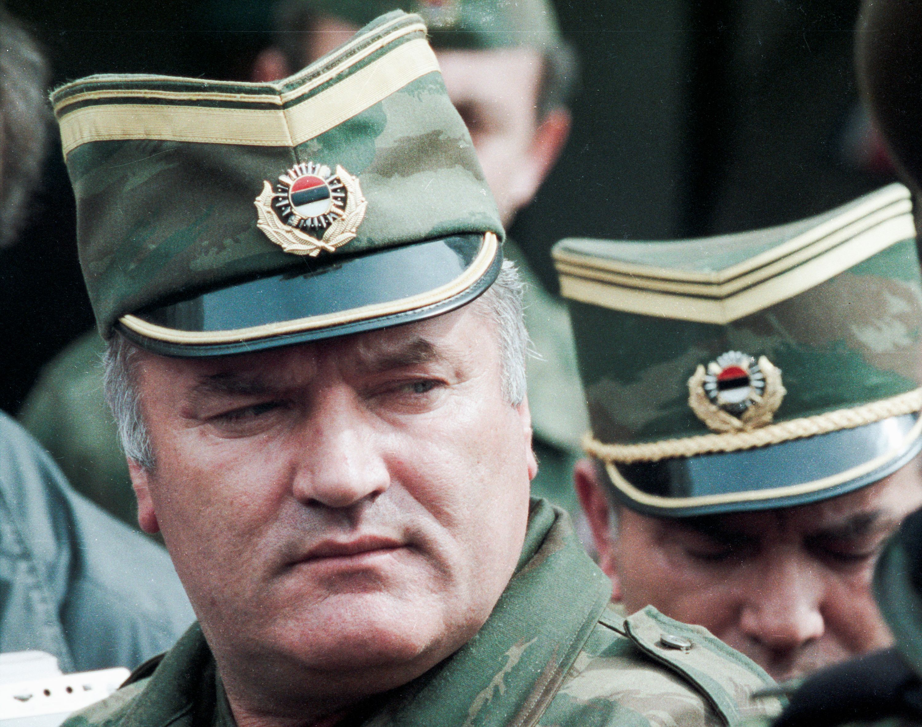 Bosnian Serb General Ratko Mladic leaves a meeting at the airport in Sarajevo, Bosnia and Herzegovina April 13, 1993.