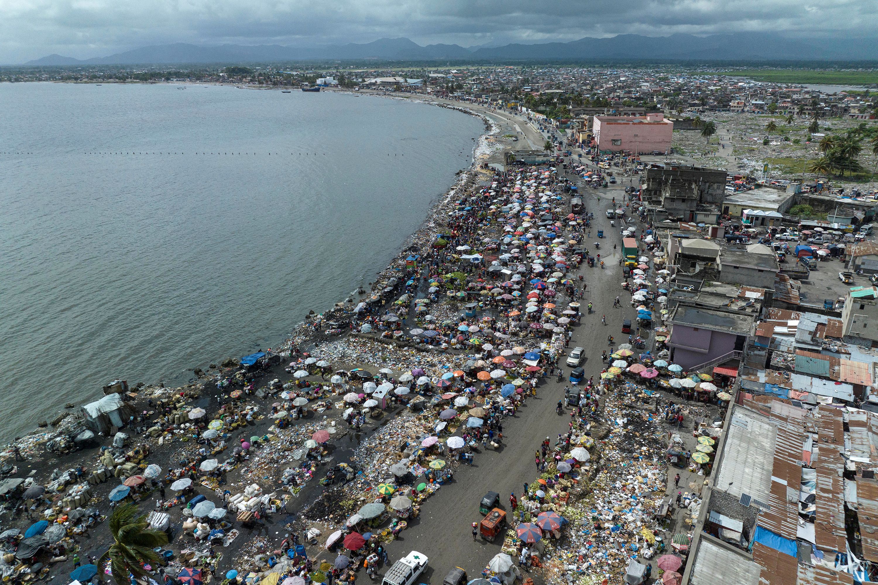 A drone view shows a food street market in Cap-Haitien, Haiti April 25, 2024.