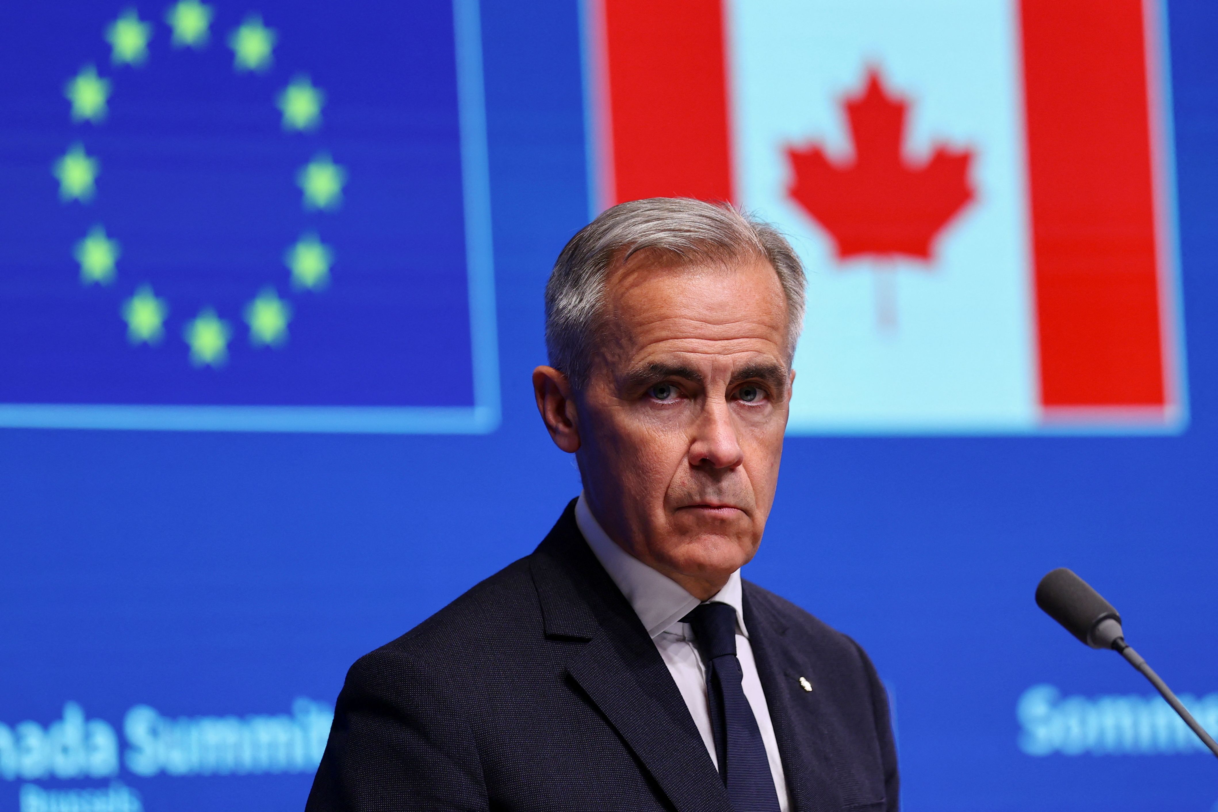 Canadian Prime Minister Mark Carney at the EU-Canada summit in Brussels, Belgium, on June 23, 2025.