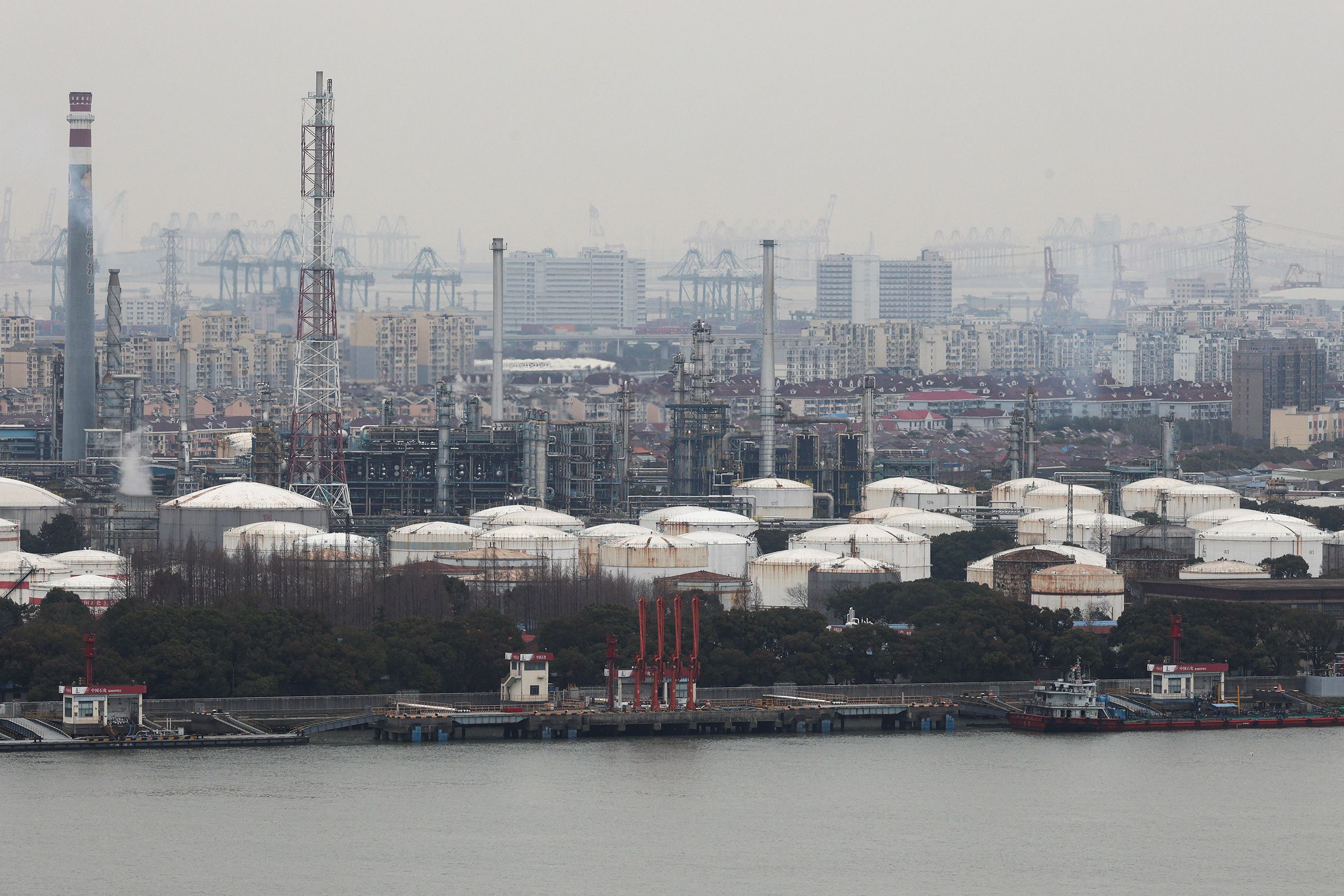 Oil storage tanks and facilities in Shanghai, China, on March 26, 2026.