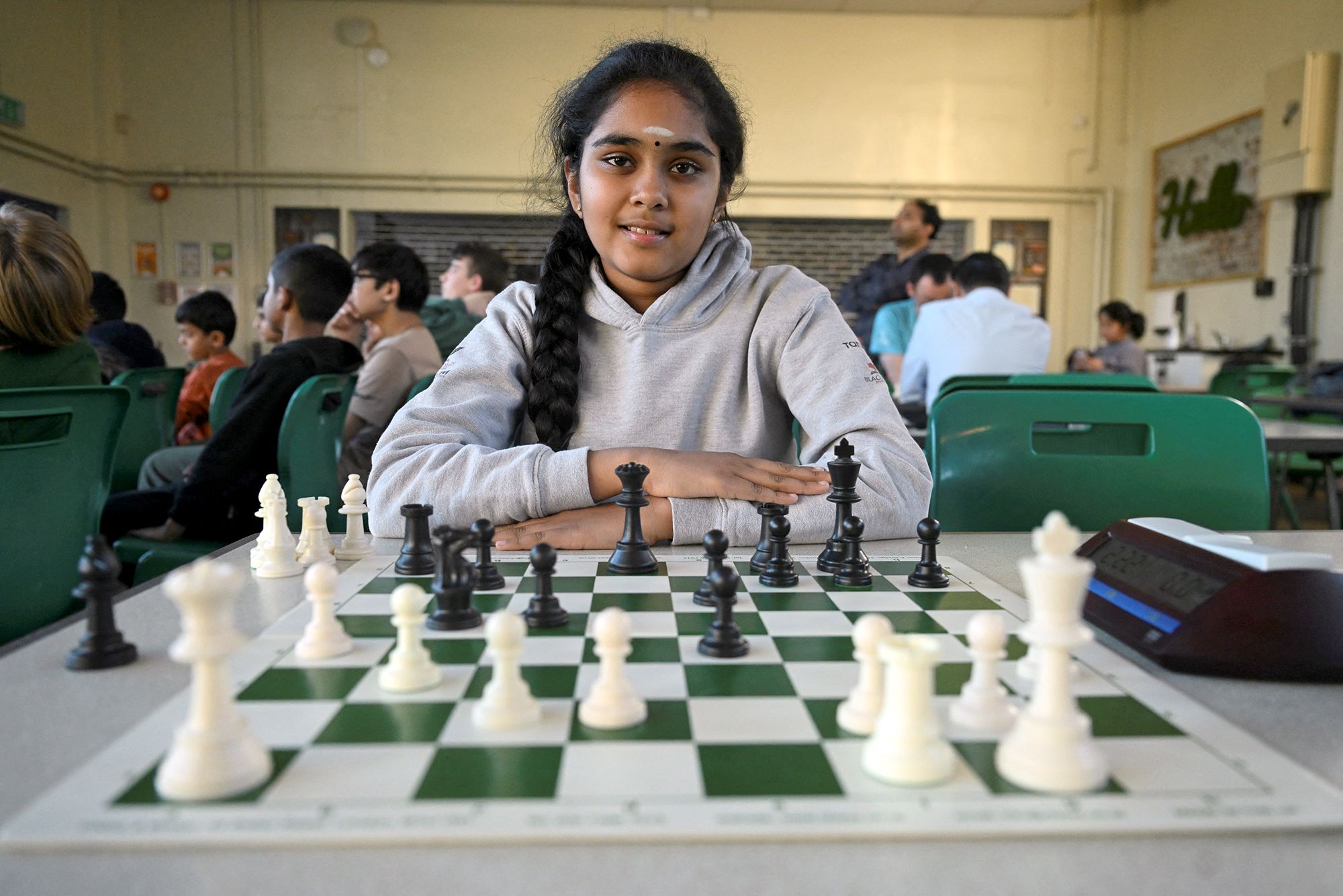 Bodhana Sivanandan, age 11, poses at Harrow Chess Club in Harrow, London on April 23, 2026.