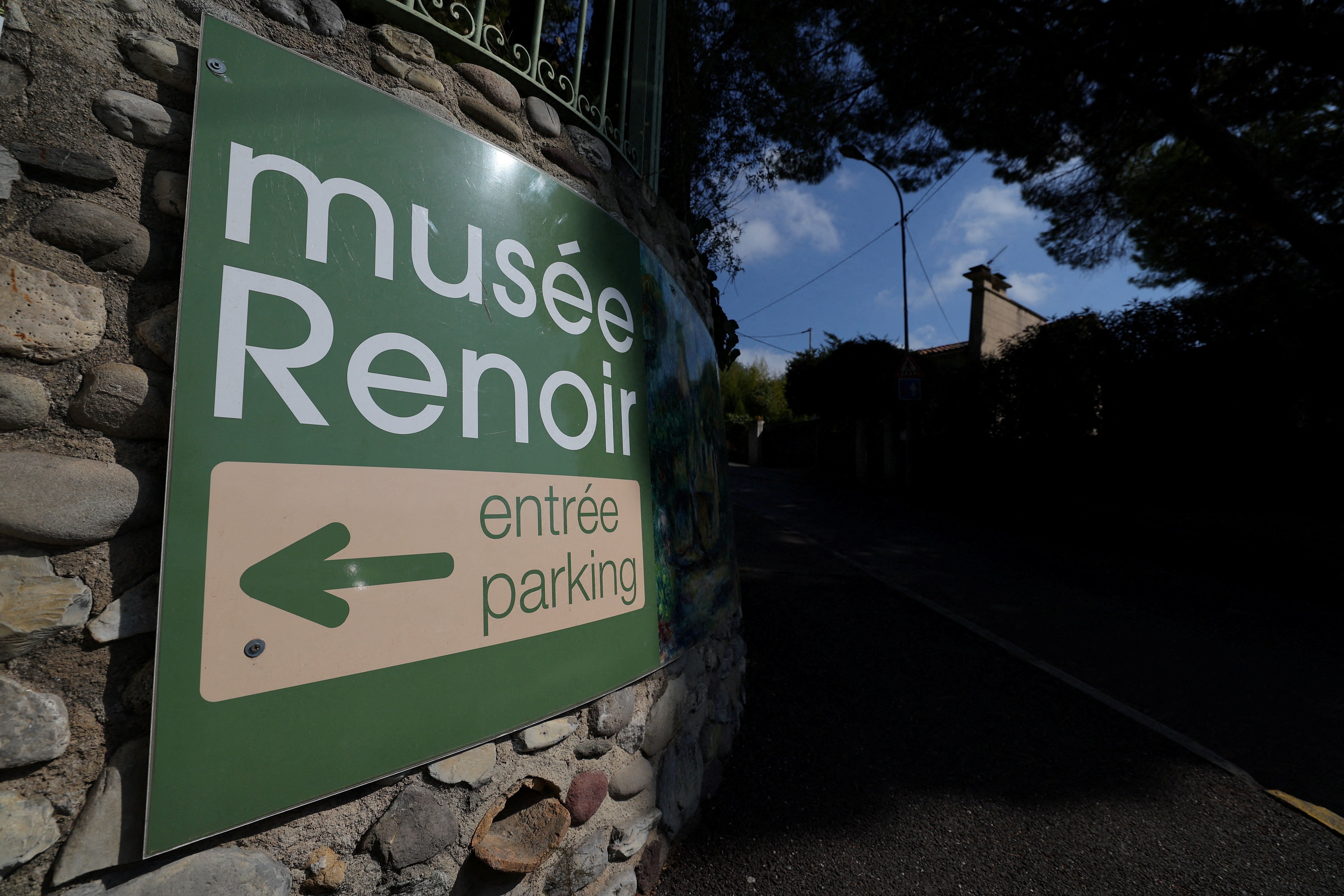 A sign indicates the entrance of the Renoir Museum in Cagnes-sur-Mer, on the French Riviera, France, September 8, 2026.