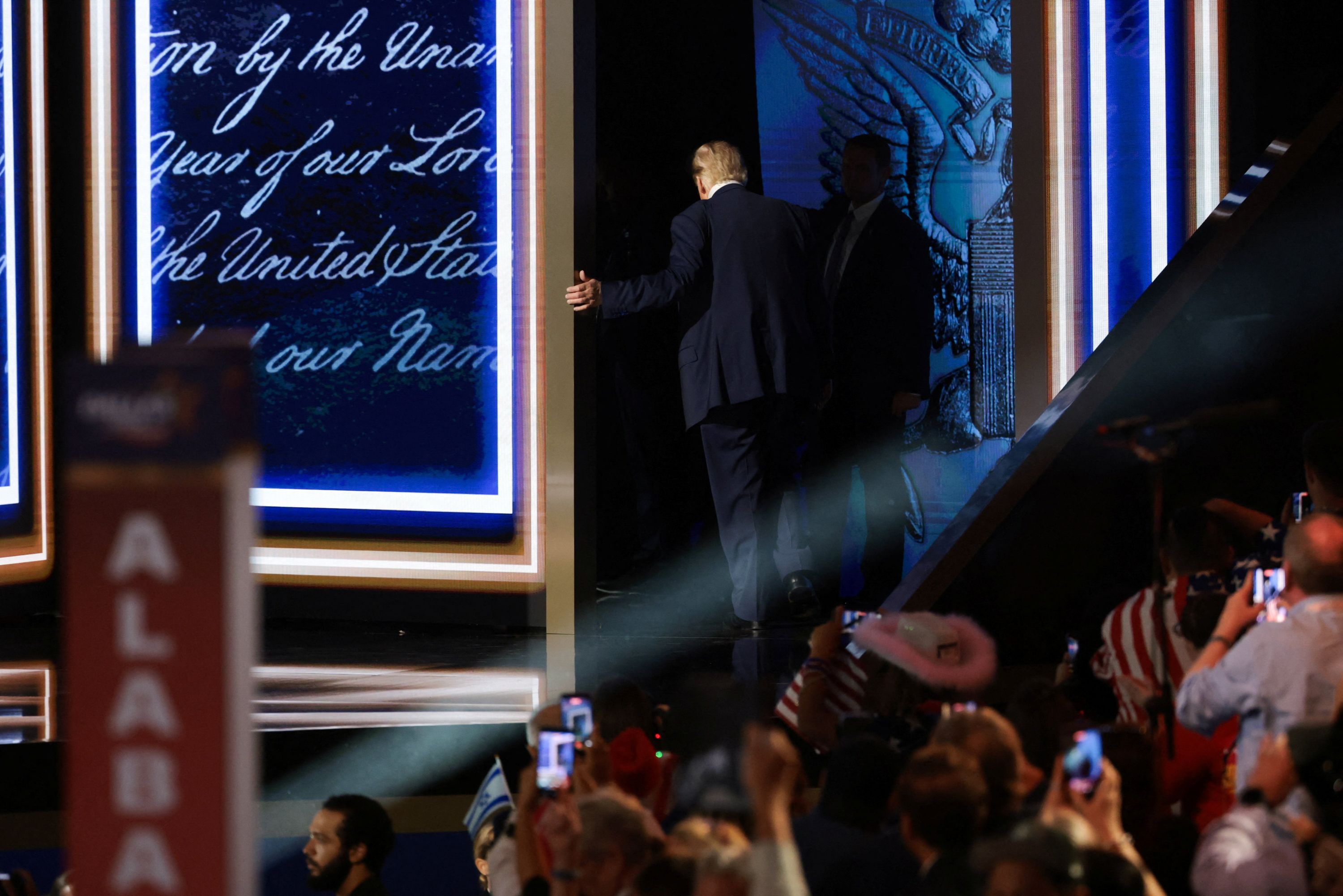 President Donald Trump exits the stage after his speech during the Republican National Midterm Convention in Dallas last month.