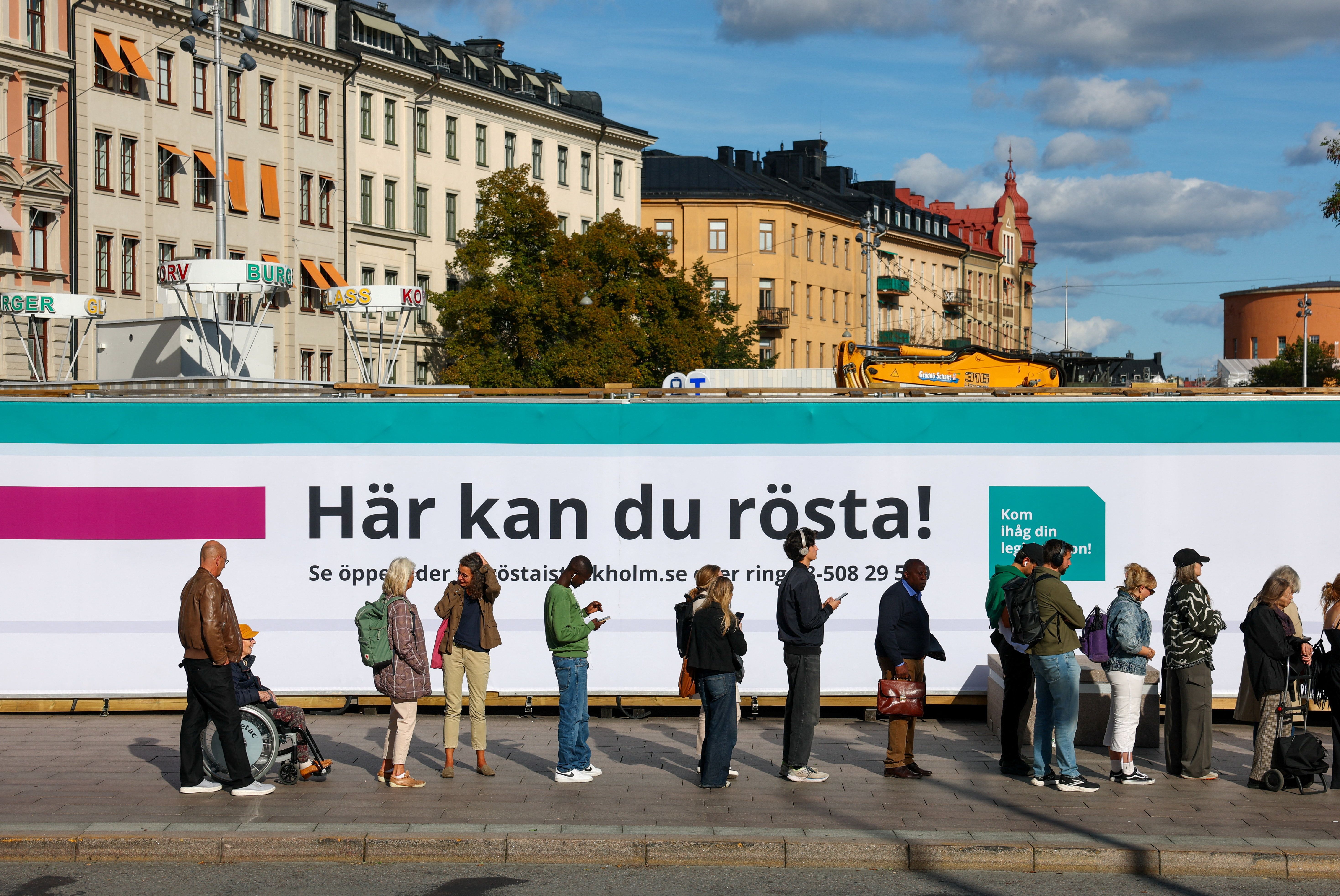 Citizens queue outside an early voting station ahead of general election in Stockholm, Sweden, on September 11, 2026.