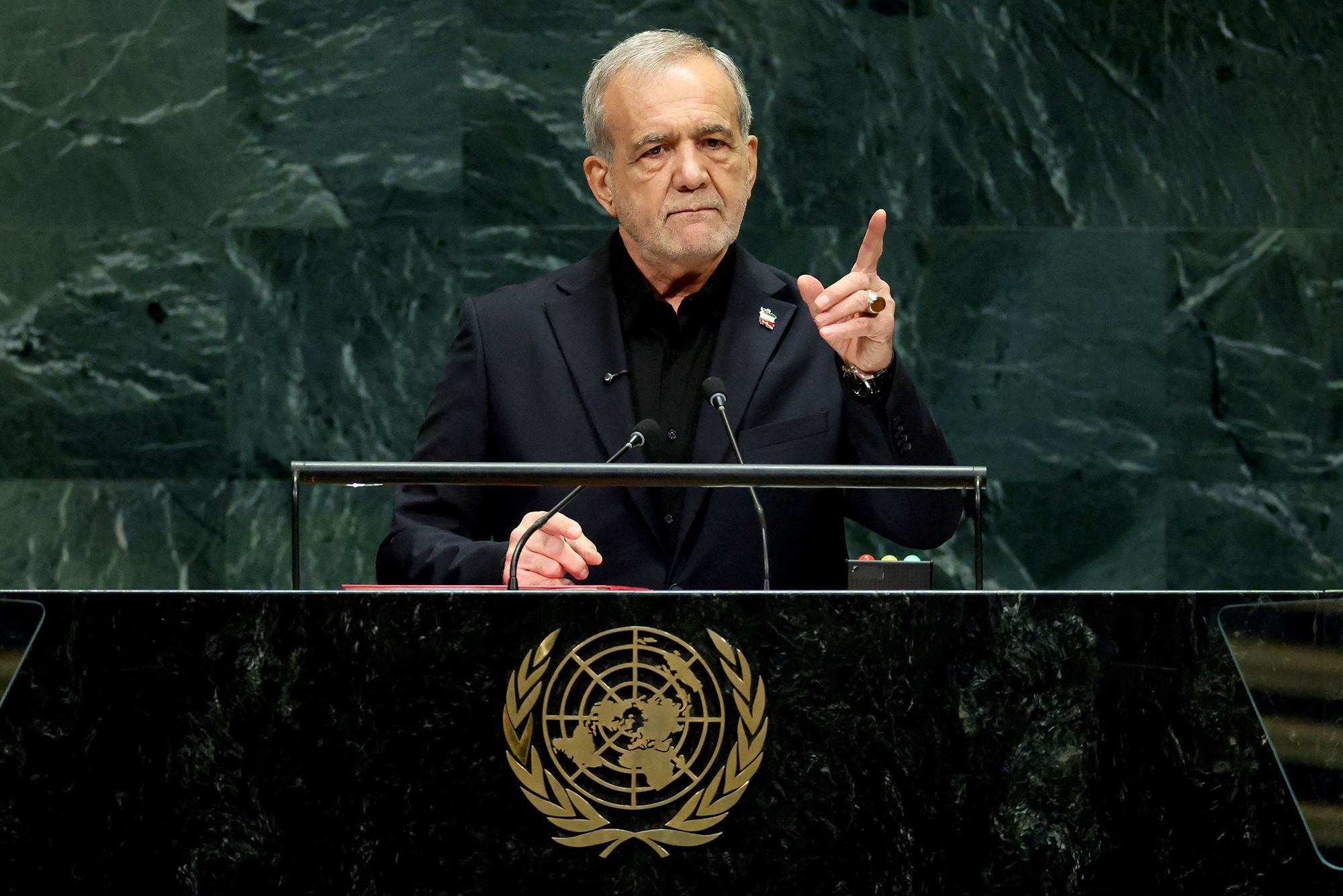 Iran's President Masoud Pezeshkian addresses the 81st United Nations General Assembly (UNGA) at UN headquarters in New York City on Wednesday.