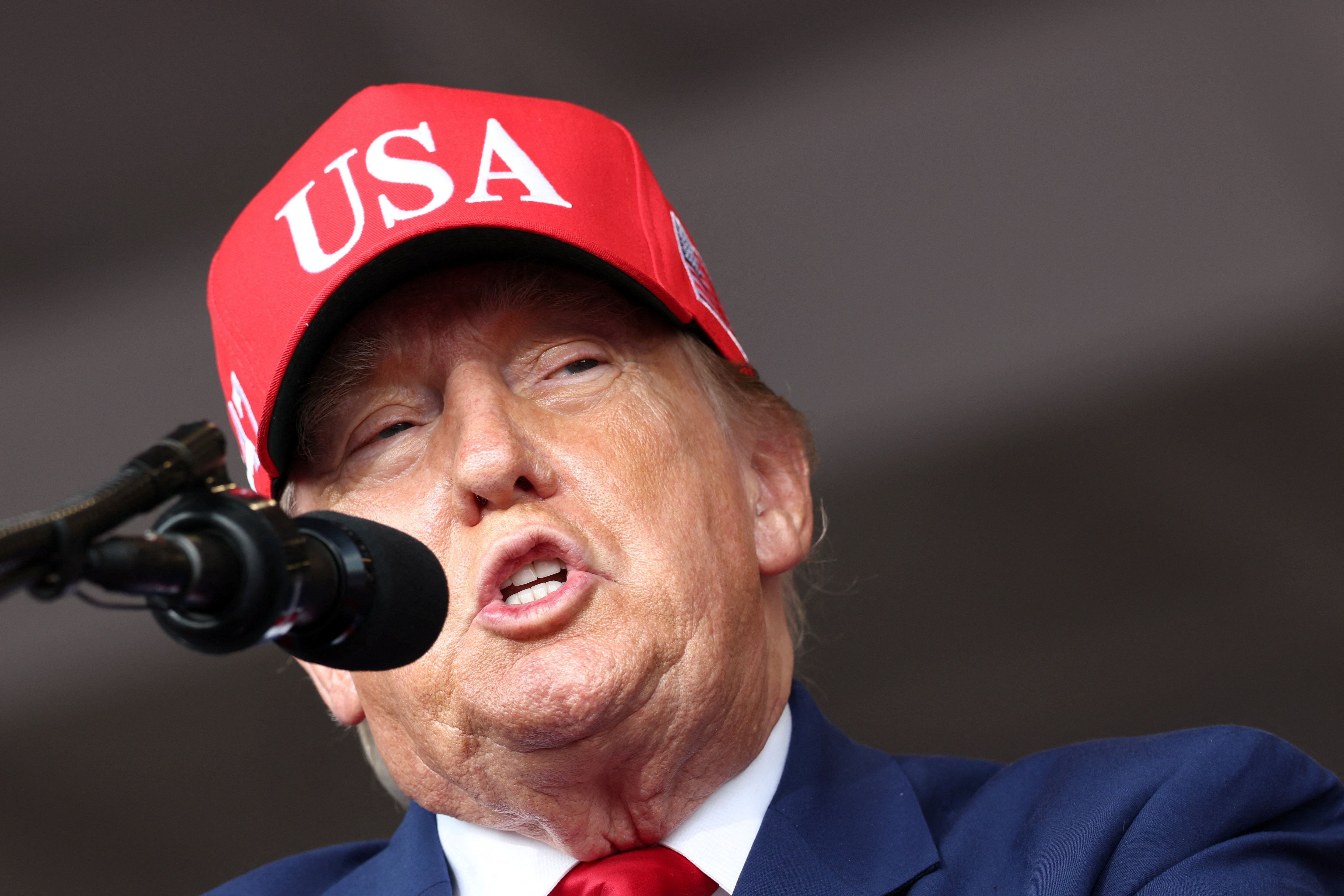 US President Donald Trump speaks at a campaign rally to support Republican Senate candidate Mike Collins and gubernatorial nominee Rick Jackson, in Dalton, Georgia, on October 16, 2026.