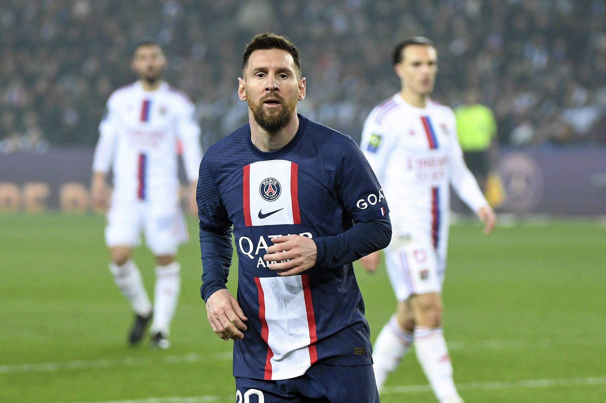 Lionel Messi - Paris St Germain vs Olympique Lyonnais Ligue 1 in Parc des Princes, Paris, France, on April 2nd, 2023. 02/04/2023-Paris, FRANCE. //URMAN_DSC_7699-3/Credit:LIONEL URMAN/SIPA/2304022311 (Sipa via AP Images)