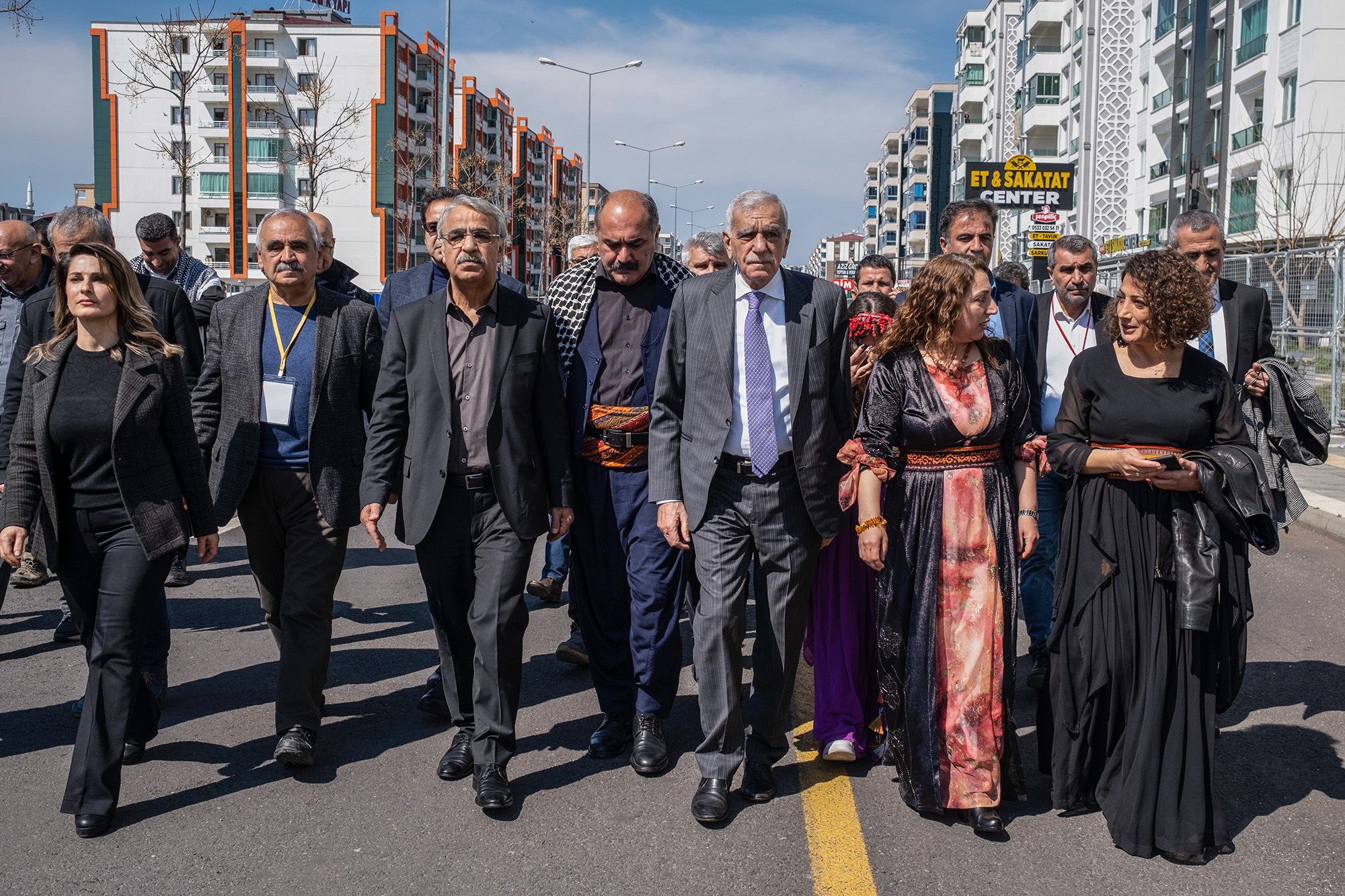 HDP Co-Chair Mithat Sancar, Kurdish politician Ahmet Türk, HDP Deputy Bedran Ozturk and the wife of imprisoned Kurdish politician Selahattin Demirtas, Baak Demirtas during a Nowruz celebration in Diyarbakir, Turkey, on March 21.