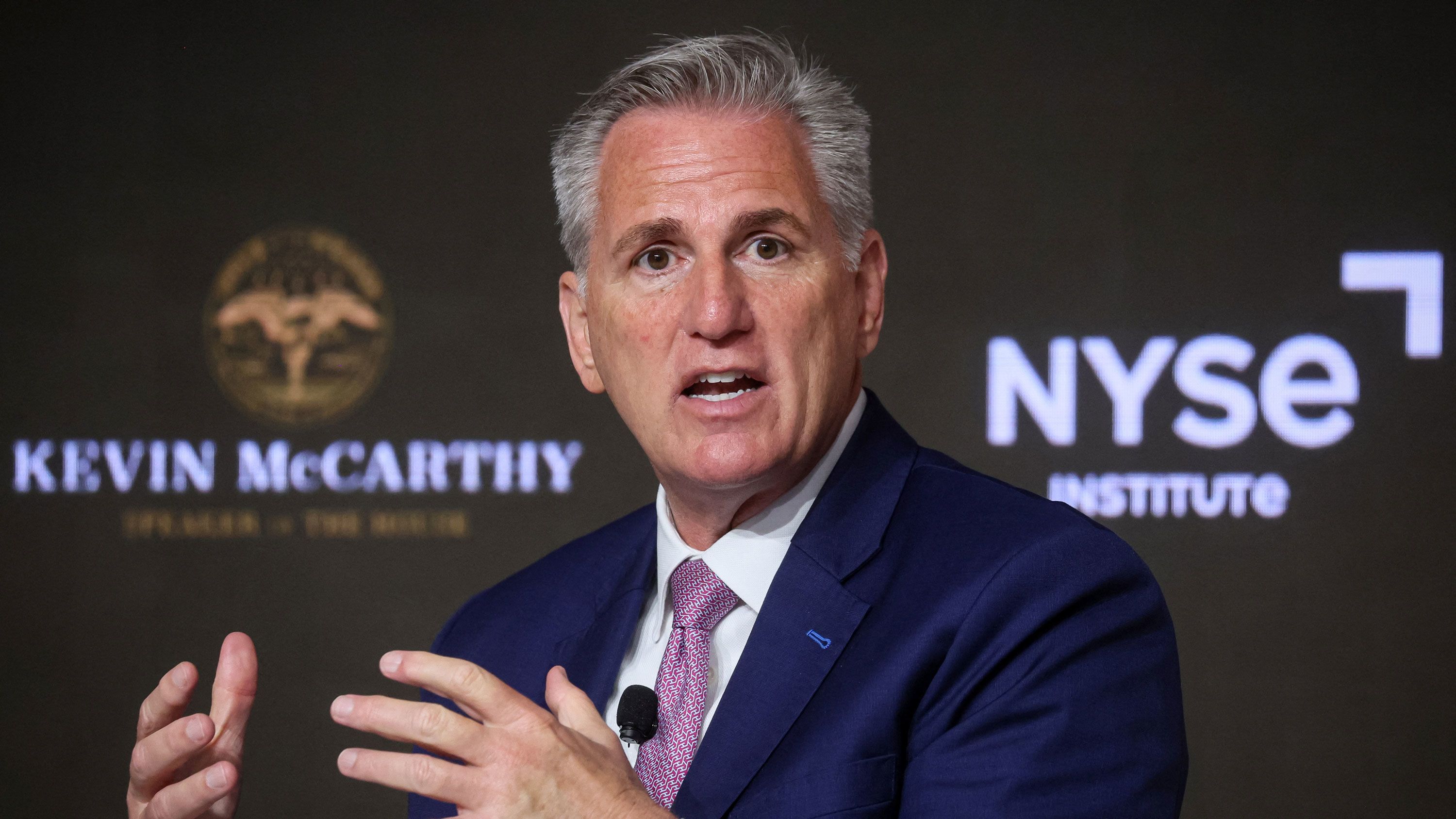Speaker of the House Kevin McCarthy (R-CA) speaks at the the New York Stock Exchange (NYSE) in New York City, U.S., April 17, 2023.  REUTERS/Brendan McDermid  