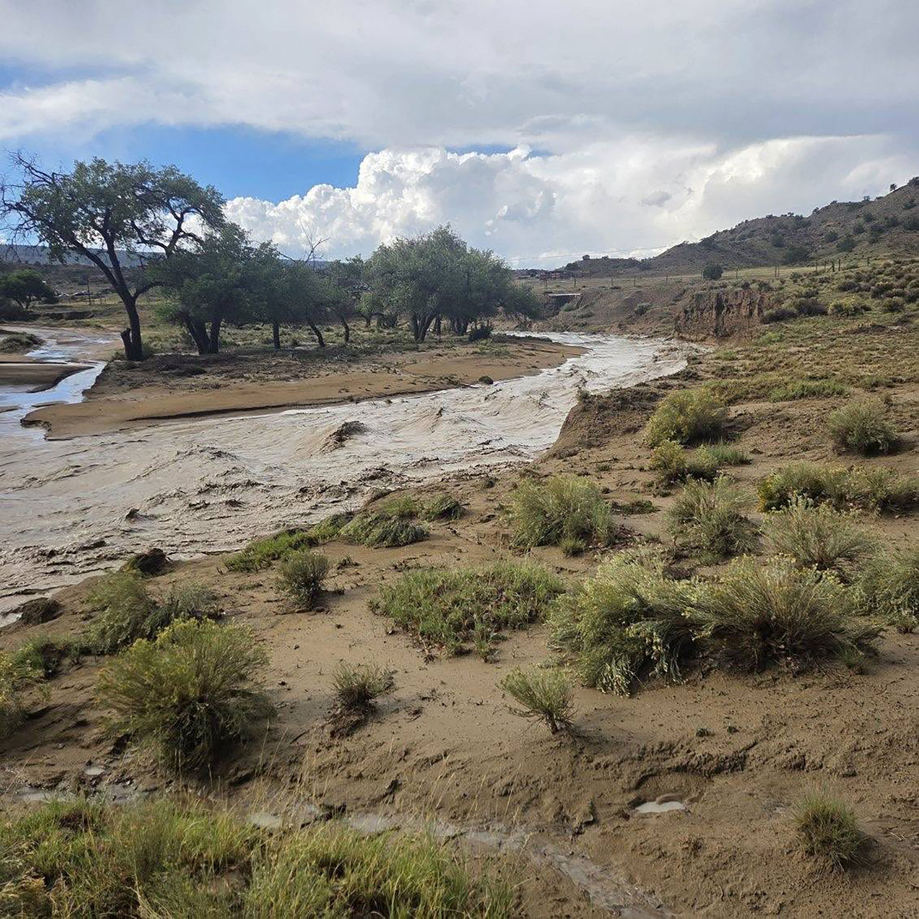 Flooding is seen in the Crownpoint District of New Mexico in an image posted by the Navajo Police Department on September 15, 2026.
